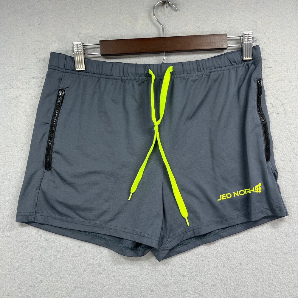 Jed North Performance Shorts Mens Medium Gray Neon Active Gym Workout Bodybuild